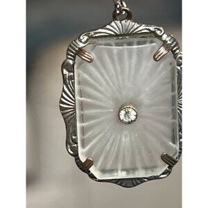 Vintage Art Deco Camphor Glass Pendant Necklace With 18" Chain